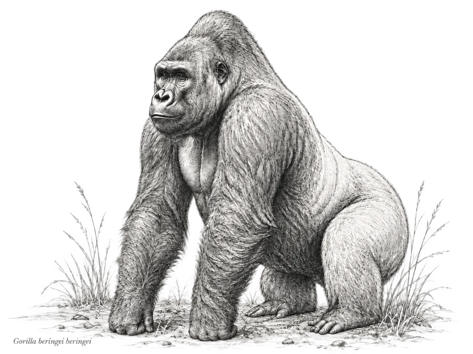 Gorilla natural history line illustration